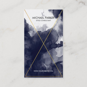 Modern Gold Foil Line Art - Navy Blue Waterverf Visitekaartje