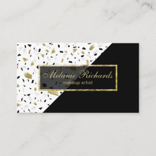 Modern Gold Foil Marble Terrazzo Black Pattern Visitekaartje