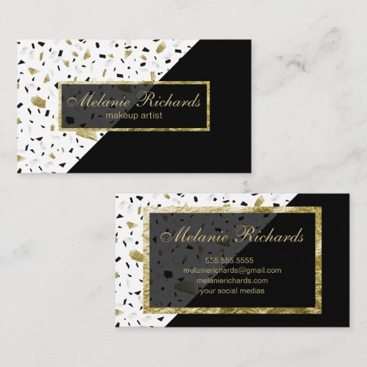 Modern Gold Foil Marble Terrazzo Black Pattern Visitekaartje (Voorkant / Achterkant)