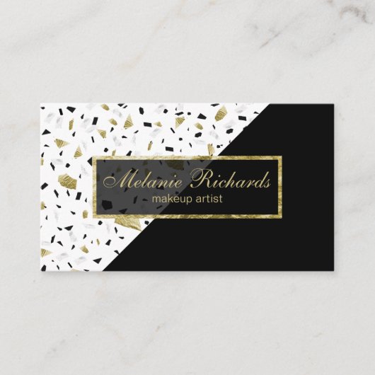 Modern Gold Foil Marble Terrazzo Black Pattern Visitekaartje (Voorkant)