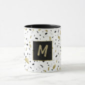 Modern Gold Foil Marble Terrazzo Pattern Monogram Mok (Midden)