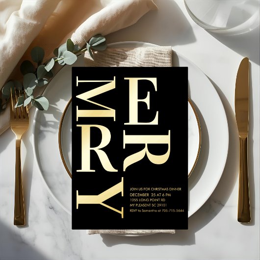 Modern Gold Foil “MERRY” Christmas Party Folie Uitnodiging