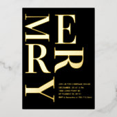 Modern Gold Foil “MERRY” Christmas Party Folie Uitnodiging (Voorkant)