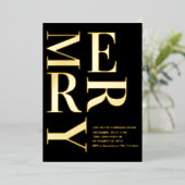Modern Gold Foil “MERRY” Christmas Party Folie Uitnodiging (Staand Voorkant)