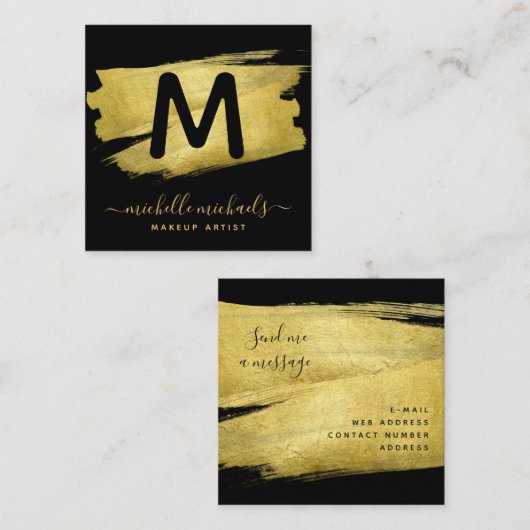 Modern Gold Foil Paint Makeup Salon Black Vierkante Visitekaartje (Voorkant / Achterkant)