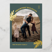 Modern Gold Foil Pine Christmas Photo Holiday Kaar Folie Uitnodiging (Voorkant)