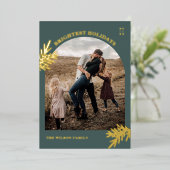 Modern Gold Foil Pine Christmas Photo Holiday Kaar Folie Uitnodiging (Staand Voorkant)