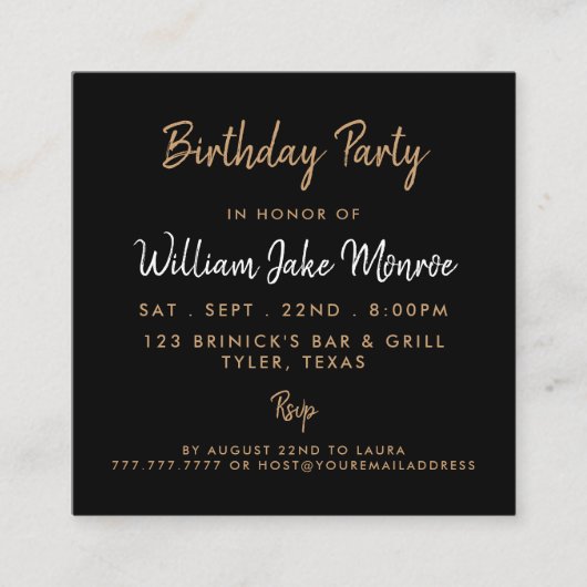 Modern Gold Foil & Script Birthday Party Ticket (Voorkant)