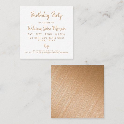 Modern Gold Foil & Script Birthday Party Ticket (Voorkant / Achterkant)