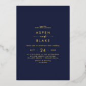 Modern Gold Foil script | Casual marinebruiloft Folie Uitnodiging (Voorkant)
