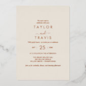 Modern Gold Foil script | Casual marinebruiloft Folie Uitnodiging (Voorkant)