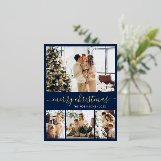Modern Gold Foil Script Collage Holiday Briefkaart (Staand Voorkant)