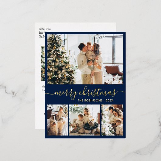 Modern Gold Foil Script Collage Holiday Briefkaart (Voorkant / Achterkant)