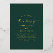 Modern Gold Foil script | Emerald Photo Wedding Folie Uitnodiging (Voorkant)