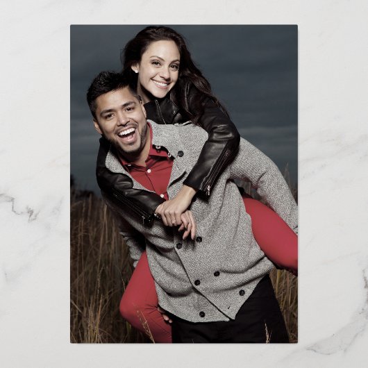 Modern Gold Foil script | Emerald Photo Wedding Folie Uitnodiging (Achterkant)