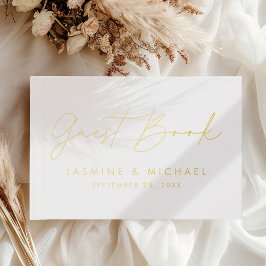 Modern Gold Foil Script Foto bruiloft Gastenboek