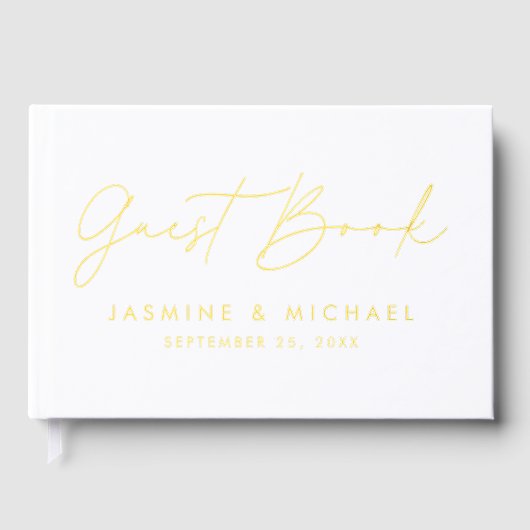 Modern Gold Foil Script Foto bruiloft Gastenboek (Voorkant)