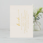 Modern Gold Foil Script Ivory Bride Vrijgezellenfe Folie Uitnodiging (Staand Voorkant)