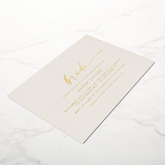 Modern Gold Foil Script Ivory Bride Vrijgezellenfe Folie Uitnodiging (Gedraaid)
