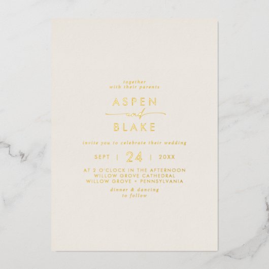 Modern Gold Foil script | Ivory Casual Weddenschap Folie Uitnodiging (Voorkant)