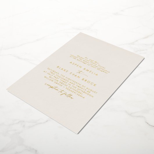Modern Gold Foil script | Ivory Formal Wedding Folie Uitnodiging (Gedraaid)