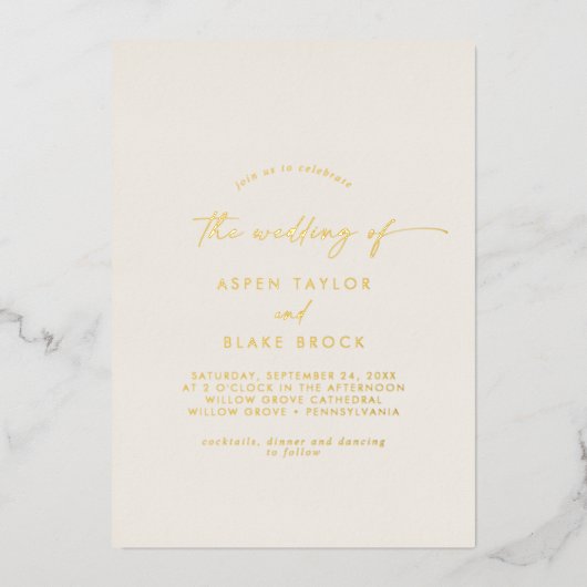 Modern Gold Foil script | Ivory the Wedding of Folie Uitnodiging (Voorkant)