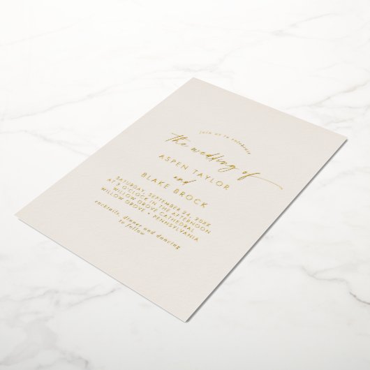 Modern Gold Foil script | Ivory the Wedding of Folie Uitnodiging (Gedraaid)