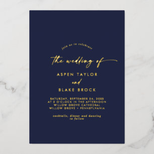 Modern Gold Foil script   Navy the Wedding of Folie Uitnodiging