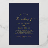 Modern Gold Foil script | Navy the Wedding of Folie Uitnodiging (Voorkant)