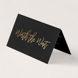 Modern Gold Foil Script Photo Worthe Wait Card Visitekaartje