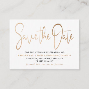 Modern Gold Foil script slaat de datum op Informatiekaartje