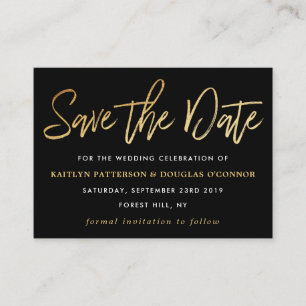 Modern Gold Foil script slaat de datum op Informatiekaartje