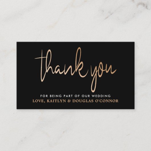 Modern Gold Foil Script Weddenschap Hartelijk dank Informatiekaartje (Voorkant)