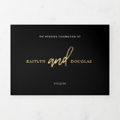 Modern Gold Foil Script Wedding Suite Drieluik Uitnodiging (Cover)