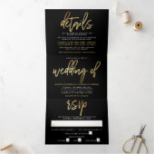 Modern Gold Foil Script Wedding Suite Drieluik Uitnodiging (Binnen)