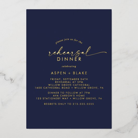Modern Gold Foil script | Zeevarendrierepetitie Folie Uitnodiging (Voorkant)