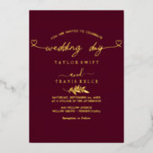 Modern Gold Foil Script Zwart Foto Huwelijk Folie Uitnodiging (Voorkant)
