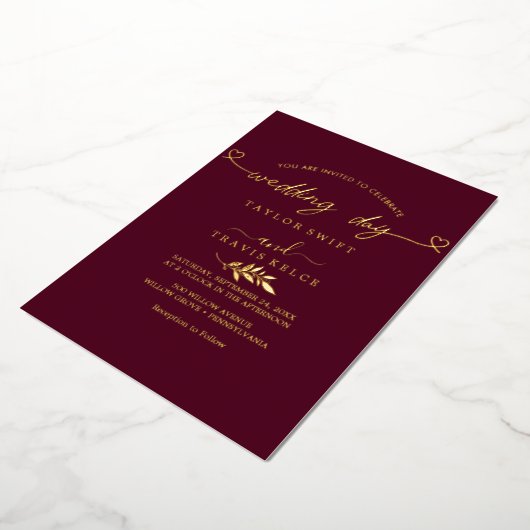 Modern Gold Foil Script Zwart Foto Huwelijk Folie Uitnodiging (Gedraaid)