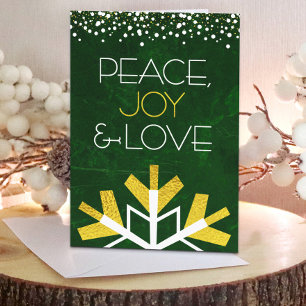 Modern Gold Foil Snowflake Peace Joy Green Love Feestdagen Kaart