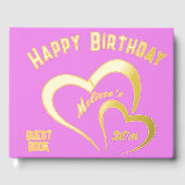 Modern Gold Foil Verjaardag op Roze Rect. Monogram Gastenboek (Voorkant)