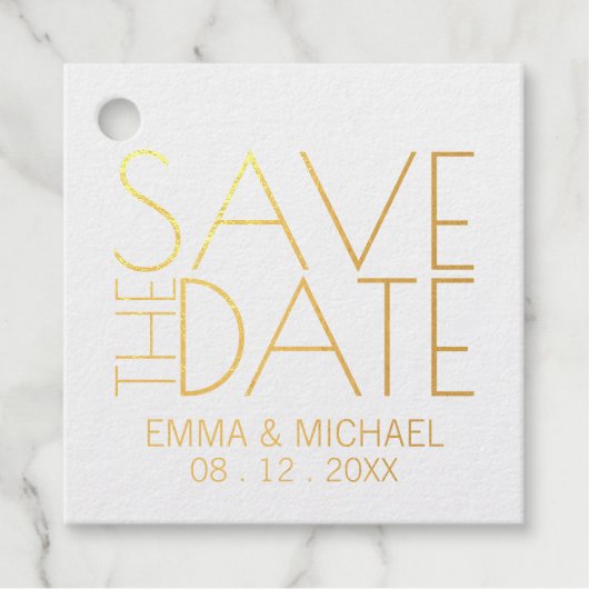 Modern Gold Foil Wedding Save the Date Bedankjes Labels (Voorkant)