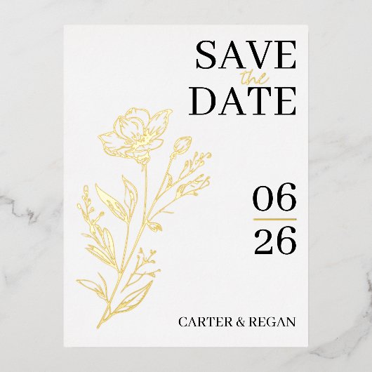 Modern Gold Foil Wedding Save the Date Kaart (Voorkant)