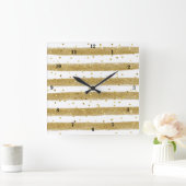 Modern Gold Foil, White, Stripes, Confetti Clock Vierkante Klok (Huis)