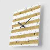 Modern Gold Foil, White, Stripes, Confetti Clock Vierkante Klok (Hoek)