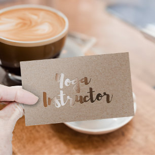 Modern Gold Foil Yoga Instructor Typography Kraft Visitekaartje