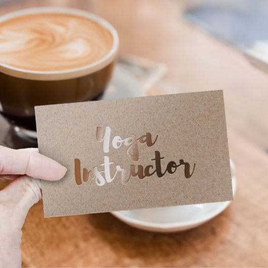 Modern Gold Foil Yoga Instructor Typography Kraft Visitekaartje