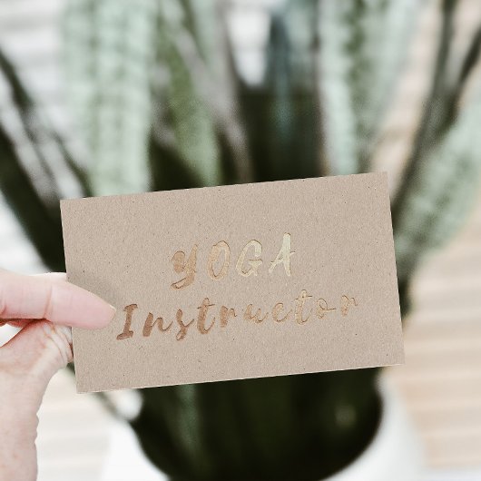 Modern Gold Foil Yoga Instructor Typography Kraft Visitekaartje