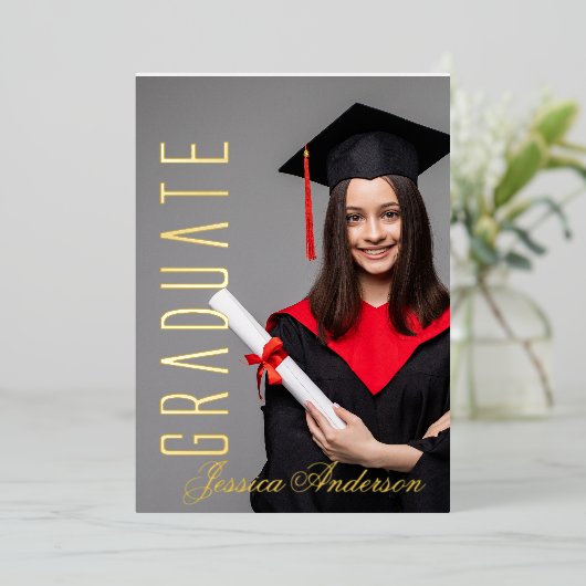 Modern Gold Font | Fotogradatiepartij Folie Feestdagenkaart (Staand Voorkant)