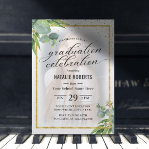 Modern Gold Framed Foliage Foto Graduage Party Kaart
