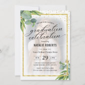 Modern Gold Framed Foliage Foto Graduage Party Kaart (Voorkant)